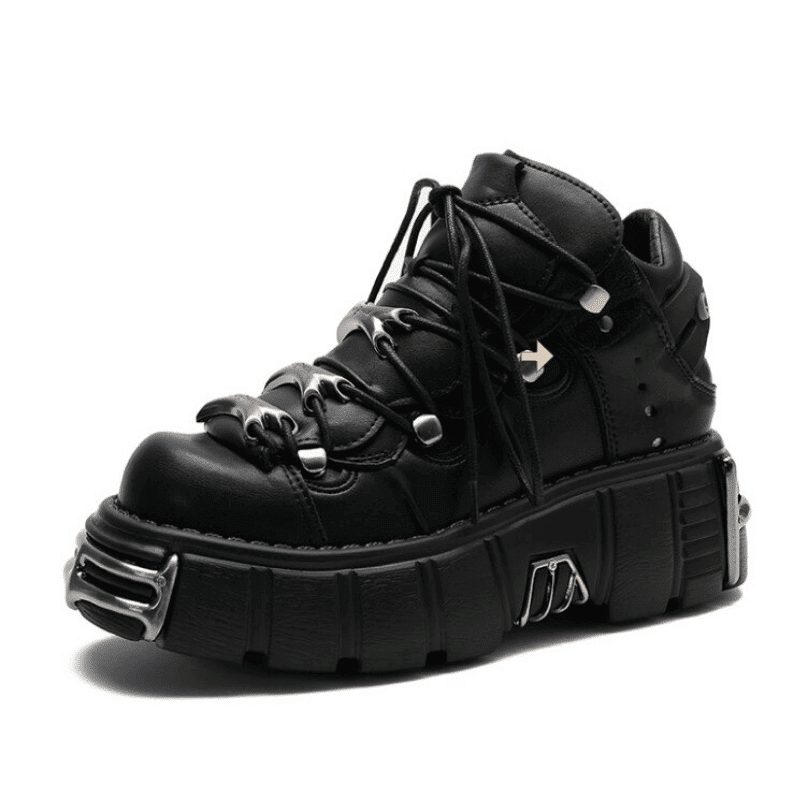 2020 Punk Style Women Sneakers Lace-up 6CM Platform Shoes Woman Creepers Female Casual Flats Metal Decor Tenis Feminino