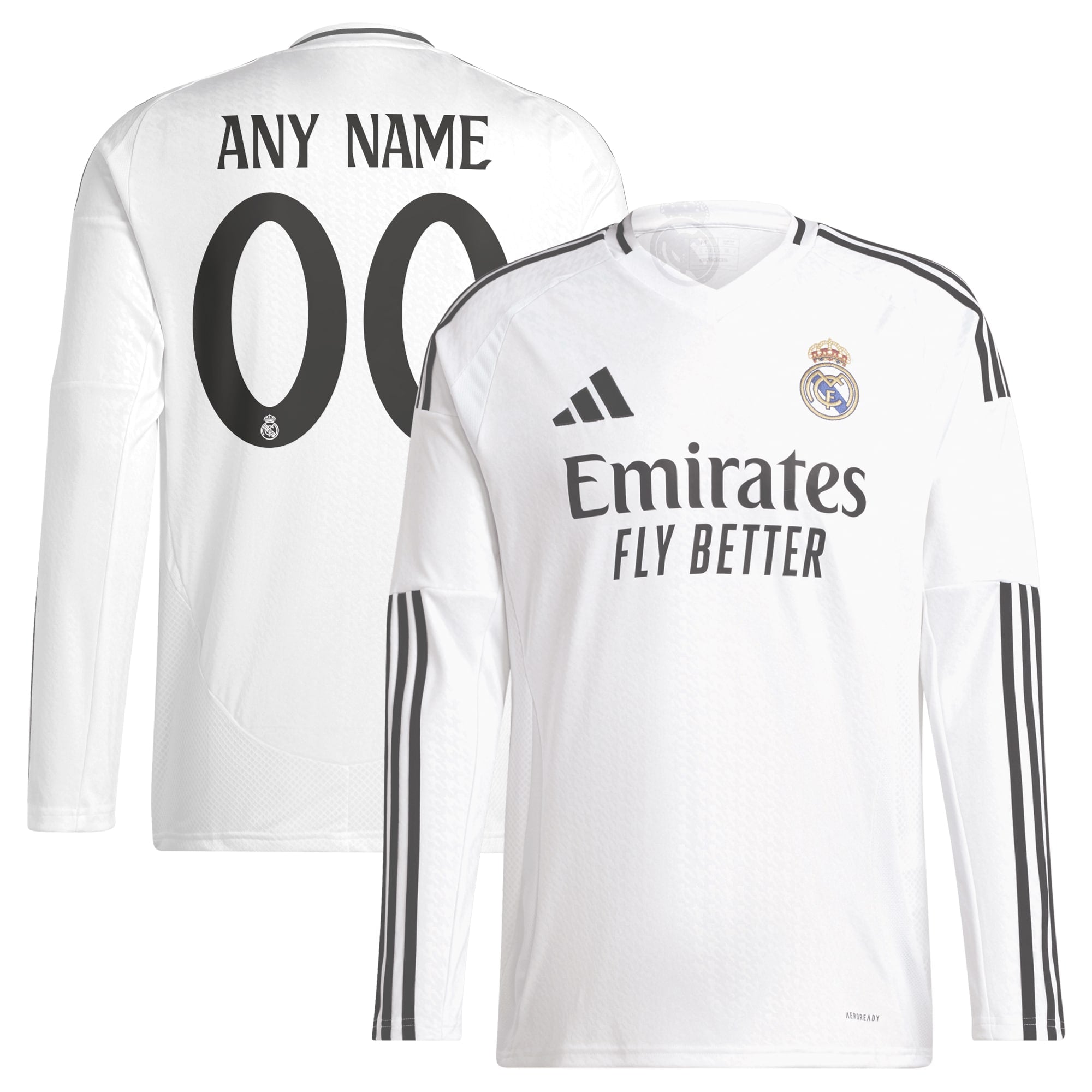 Real Madrid adidas 2024/25 Home Custom Long Sleeve Authentic T-shirt - White
