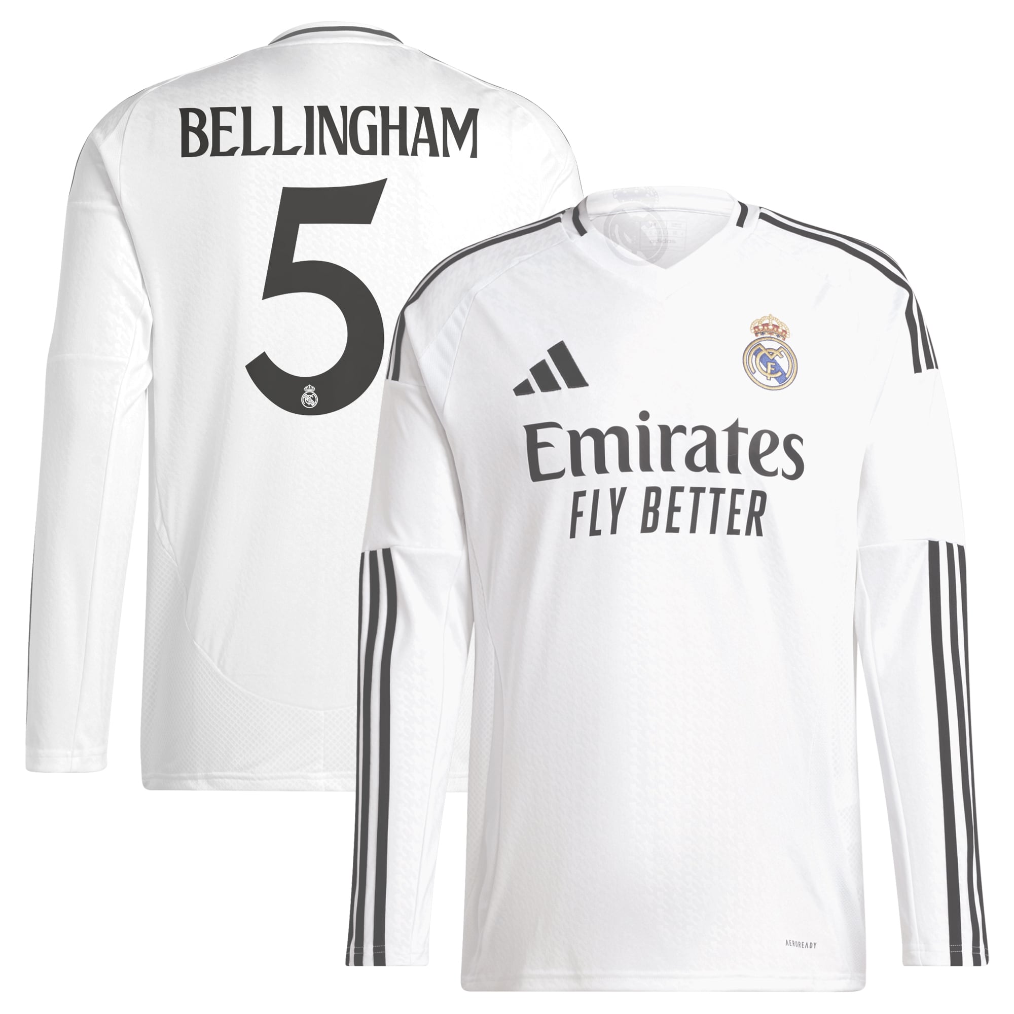 Jude Bellingham Real Madrid adidas 2024/25 Home Long Sleeve Player Authentic T-shirt - White