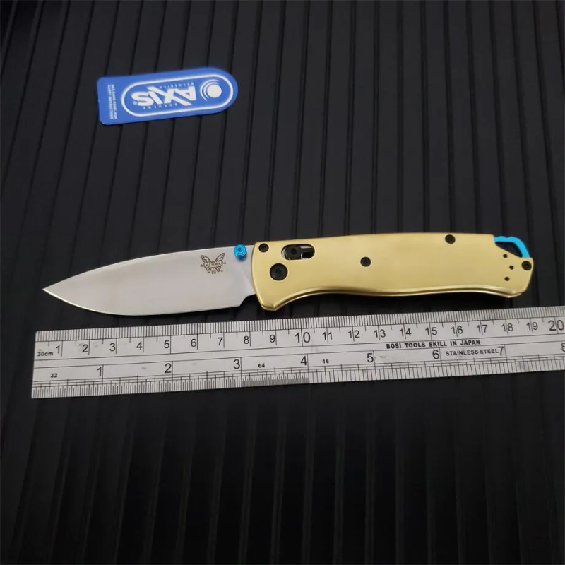 Benchmade 535 Bugout "Golden" Edition: Solid Brass Handle & Stone-Washed Steel