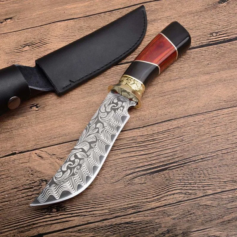 Bowie Straight Hunting Knife Steel 440C Wood Handle
