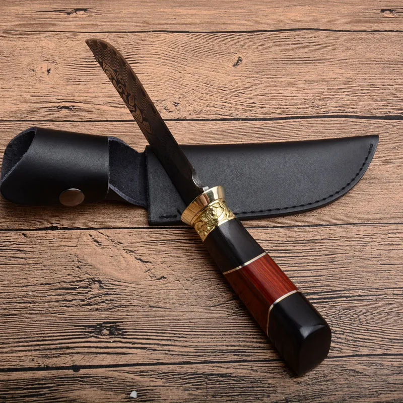 Bowie Straight Hunting Knife Steel 440C Wood Handle