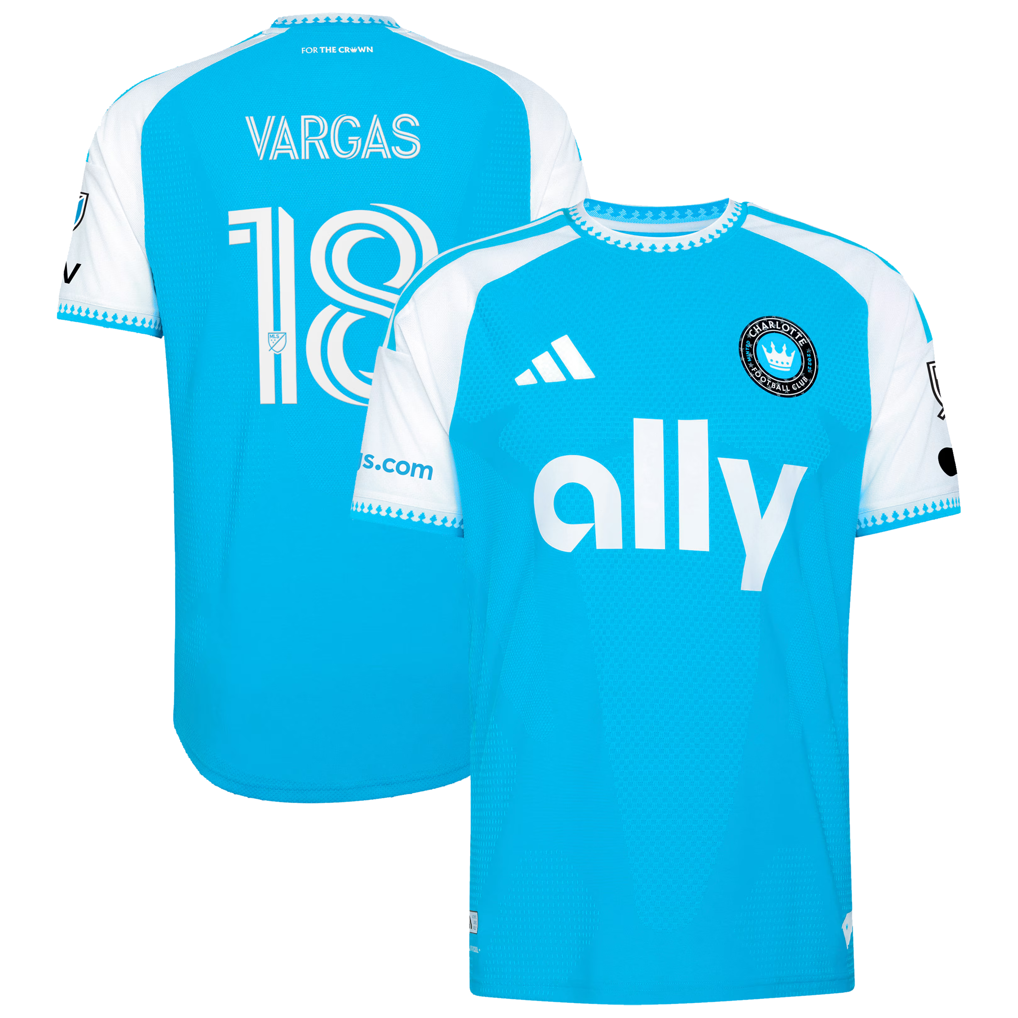 Charlotte FC // adidas Kerwin Vargas #18 Official 2026 Carolina Kit On-Field Patch Jersey – Blue