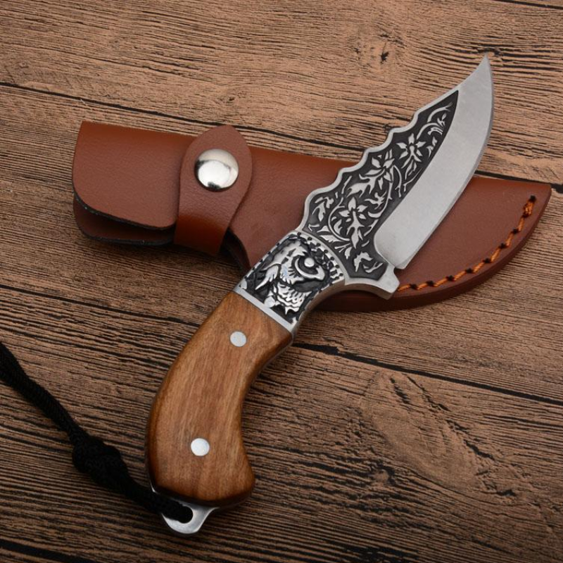 Fixed Blade Hunting Knife 440C Satin Blade Full Tang Wood Handle