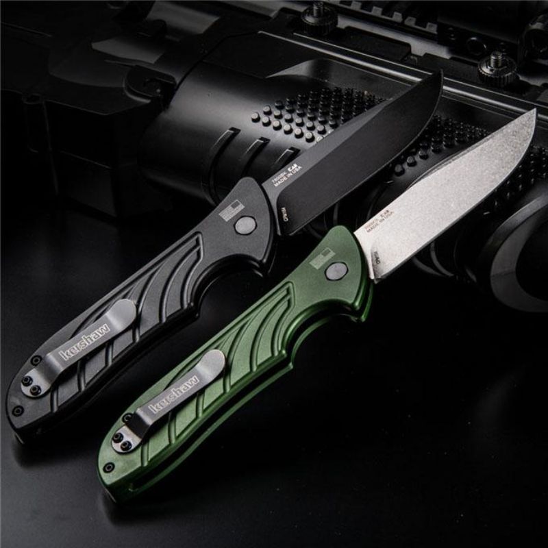Kershaw 7600 Launch Automatic: Forest Green T6 Aluminum | Titanium-Plated Hunting Folder