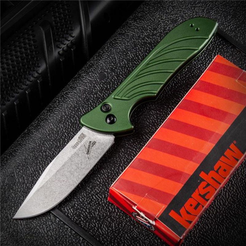 Kershaw 7600 Launch Automatic: Forest Green T6 Aluminum | Titanium-Plated Hunting Folder