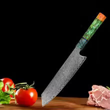 KnivesCollection™ | 8" Damascus Chef Knife | VG10 Core & Unique Stabilized Wood Handle