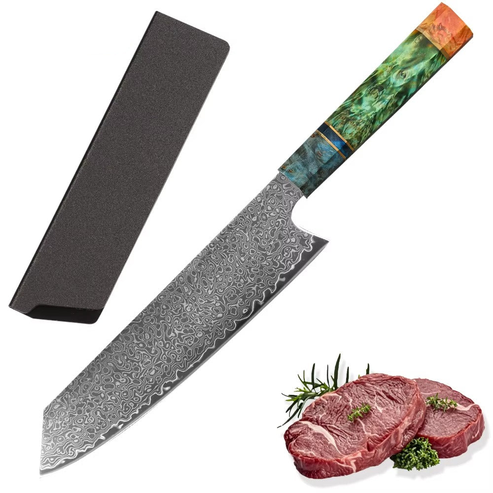 KnivesCollection™ | 8" Damascus Chef Knife | VG10 Core & Unique Stabilized Wood Handle