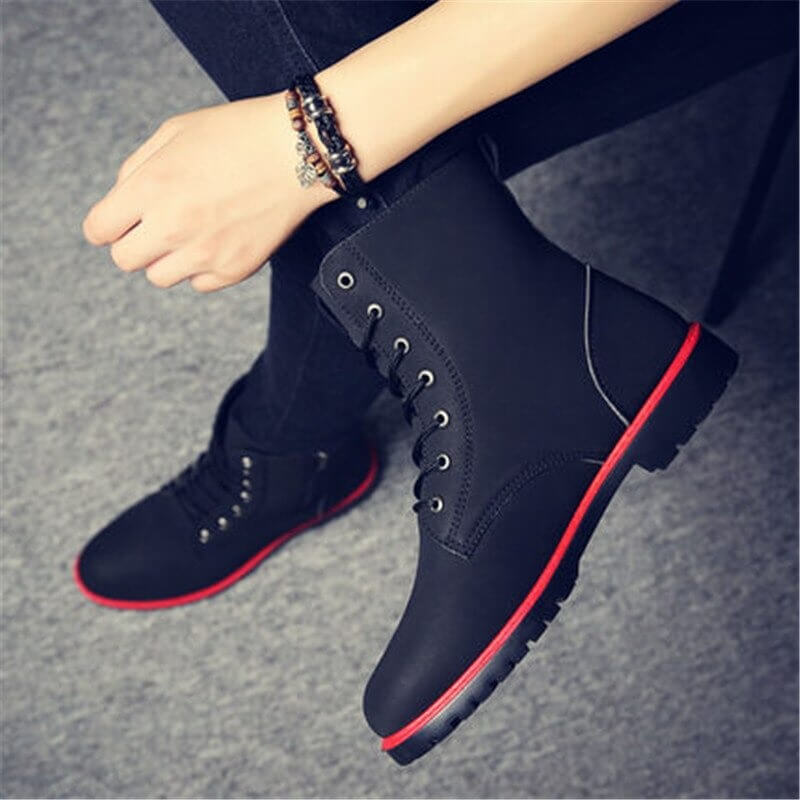 2019 Men Boots British Red High Top Mens Army Boots Korean Zipper Men's Snow Winter Boots Cowboy Boots for Men BLACK size 39-44