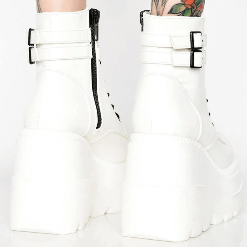 Winter Fashion High Platform Boots Leather High Wedges Ankle Boots Women 2020 New Female Punk Style High Heels Shoes for Woman