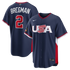 USA National Baseball Road Jersey 2026 - Navy Blue Shirt - Bregman #2
