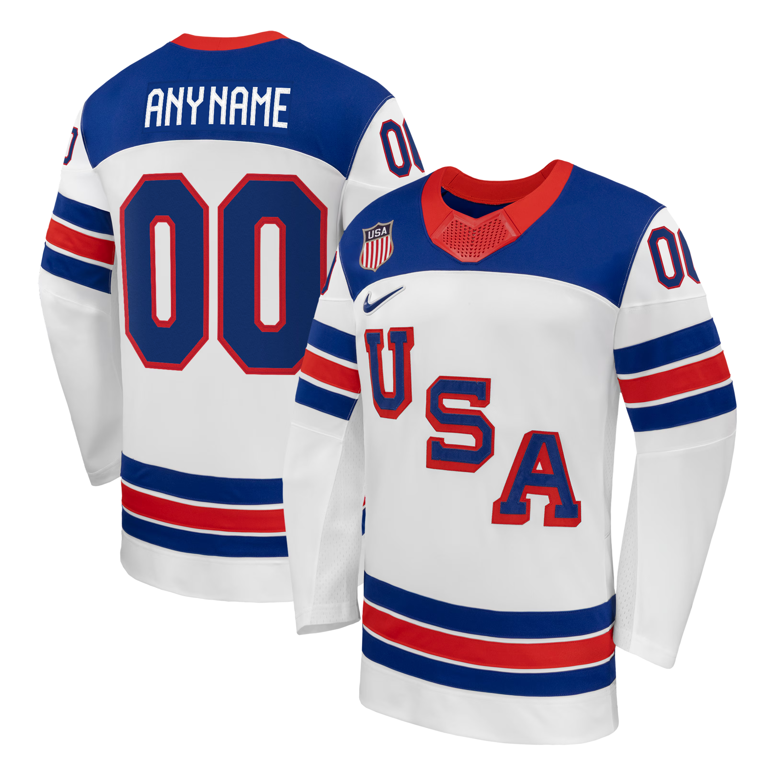 USA National Hockey Away Jersey 2026 - White/Blue/Red Shirt - Custom Name & Number
