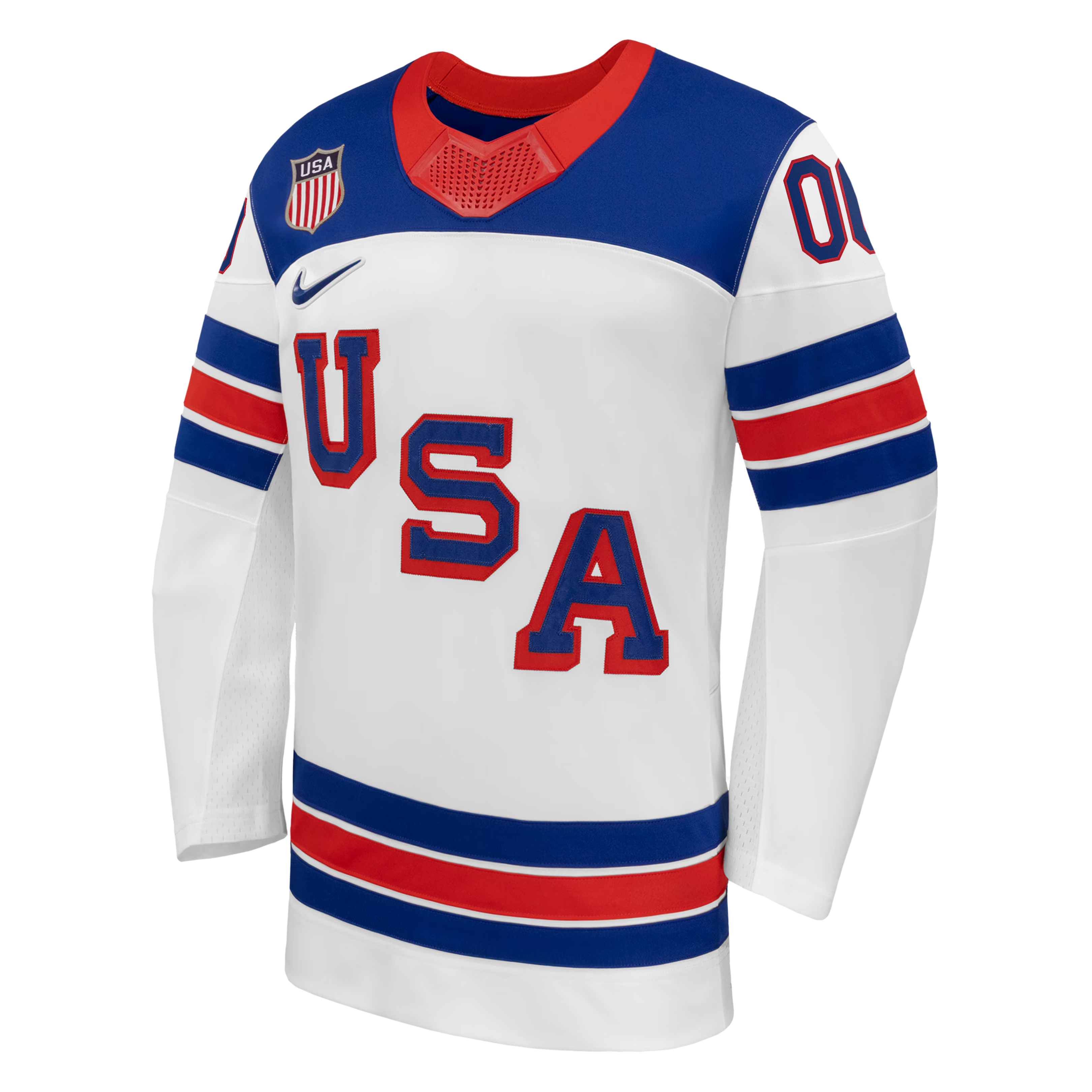 USA National Hockey Away Jersey 2026 - White/Blue/Red Shirt - Custom Name & Number