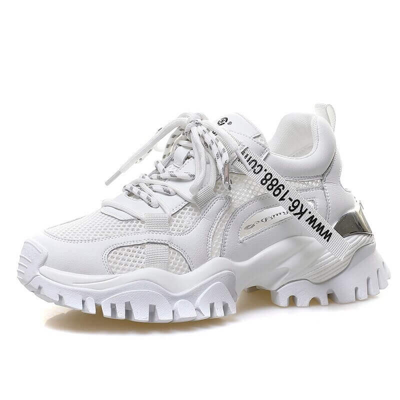 Hollow Summer Sneakers Women Fashion Casual Shoes Genuine Leather Platform Chunky Sneakers Ladies Lace-Up Women Shoes Wedges