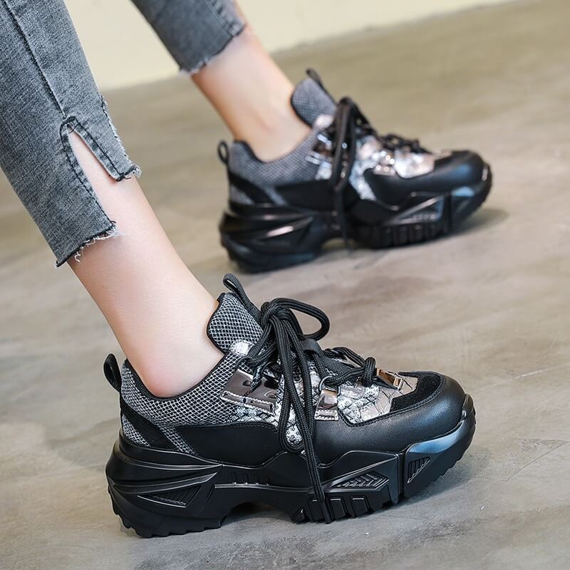 Nevada Gne Leather Chunky Sneaker, Women Cross-tie Fashion Casual Shoes Footwear