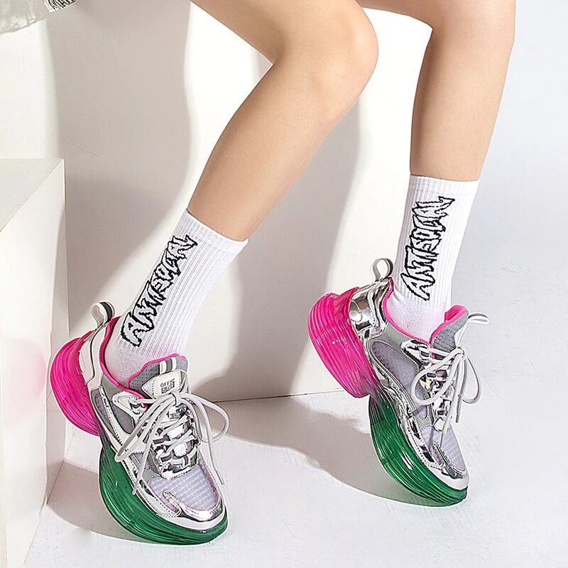 Women Nevada Sneaker Metallic Leather Shoe Height Increasing