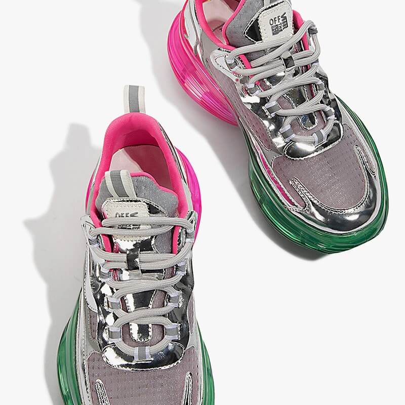 Women Nevada Sneaker Metallic Leather Shoe Height Increasing