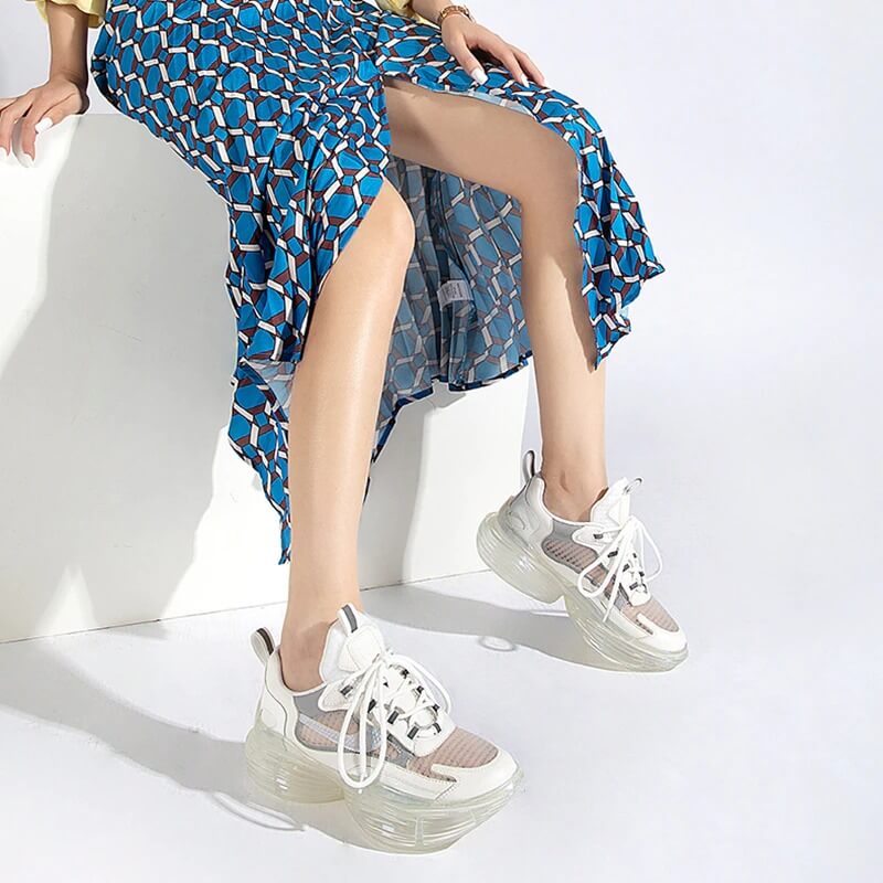 Women Nevada Sneaker Metallic Leather Shoe Height Increasing