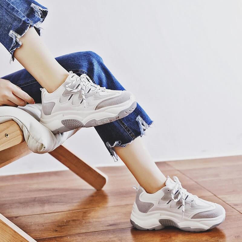 Women nevada Suede Leather Mesh Platform Chunky Sneaker.