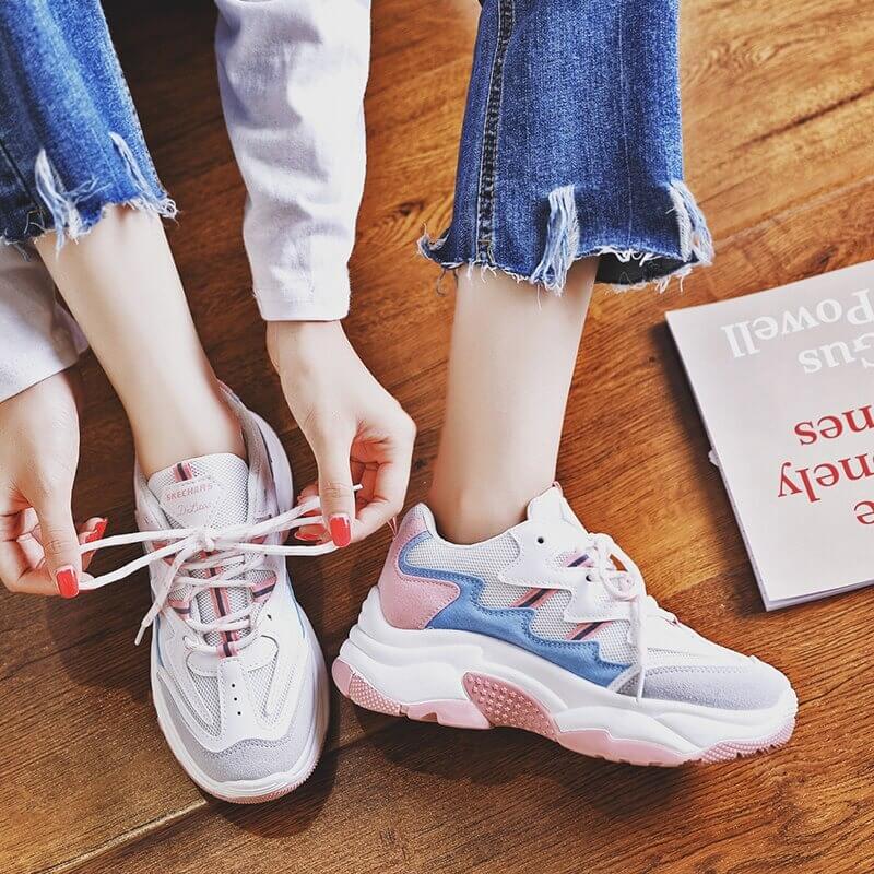 Women nevada Suede Leather Mesh Platform Chunky Sneaker.