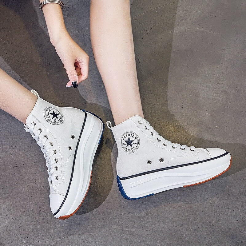 Canvas Shoes Women Trainers Women High Top Sneaker Lady Autumn Female Footwear Breathable Girl White Black Sneakers QW-62