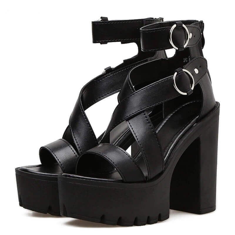 Fashion Solid Platform Women Sandals Summer Shoes Open Toe Rome Style High Heels Fashion Buckle Gladiator Shoes Woman