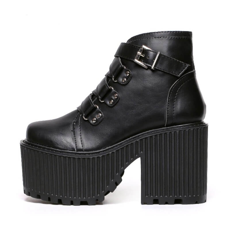 women nevada leather round toe boot – buckle high heel boots | nevada™ - Nevada Shoe