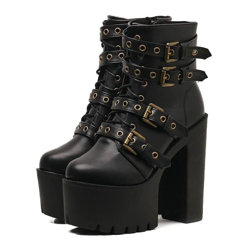 Rivet Black Ankle Boots Women Platform Soft Leather Autumn Winter Ladies Boots With Zipper Ultra High Heels Shoes