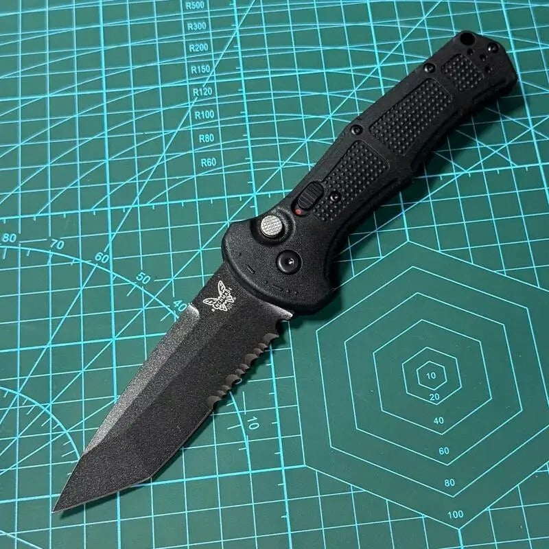 knivescollection™ bm9071bk claymore folding utility knife – cpm-d2 serrated blade, grivory handle