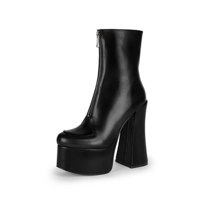 short boots women Thick Bottom Solid color Front zipper round toe party shoes Autumn