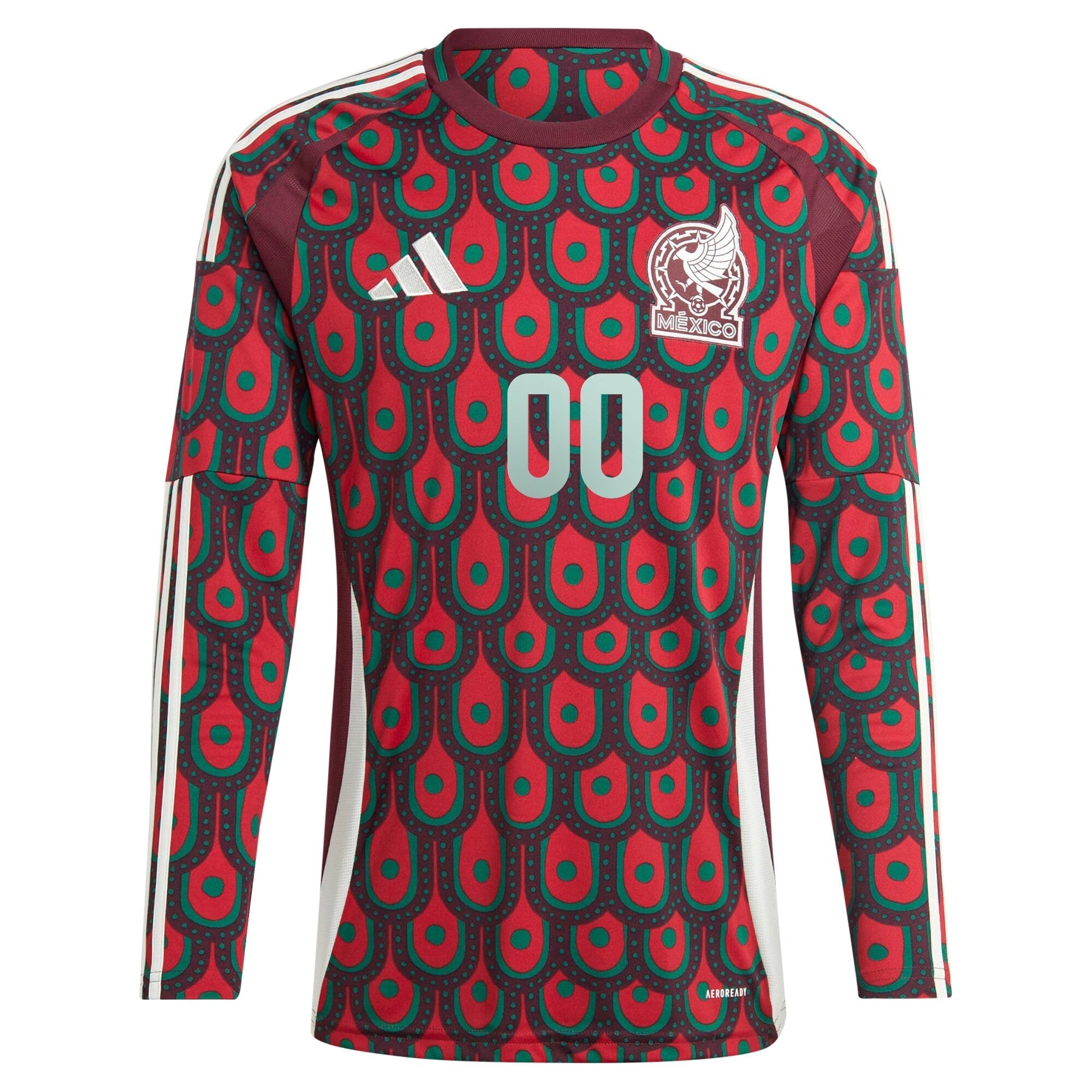 Mexico National Team adidas 2024 Home Custom Long Sleeve Authentic T-shirt - Burgundy