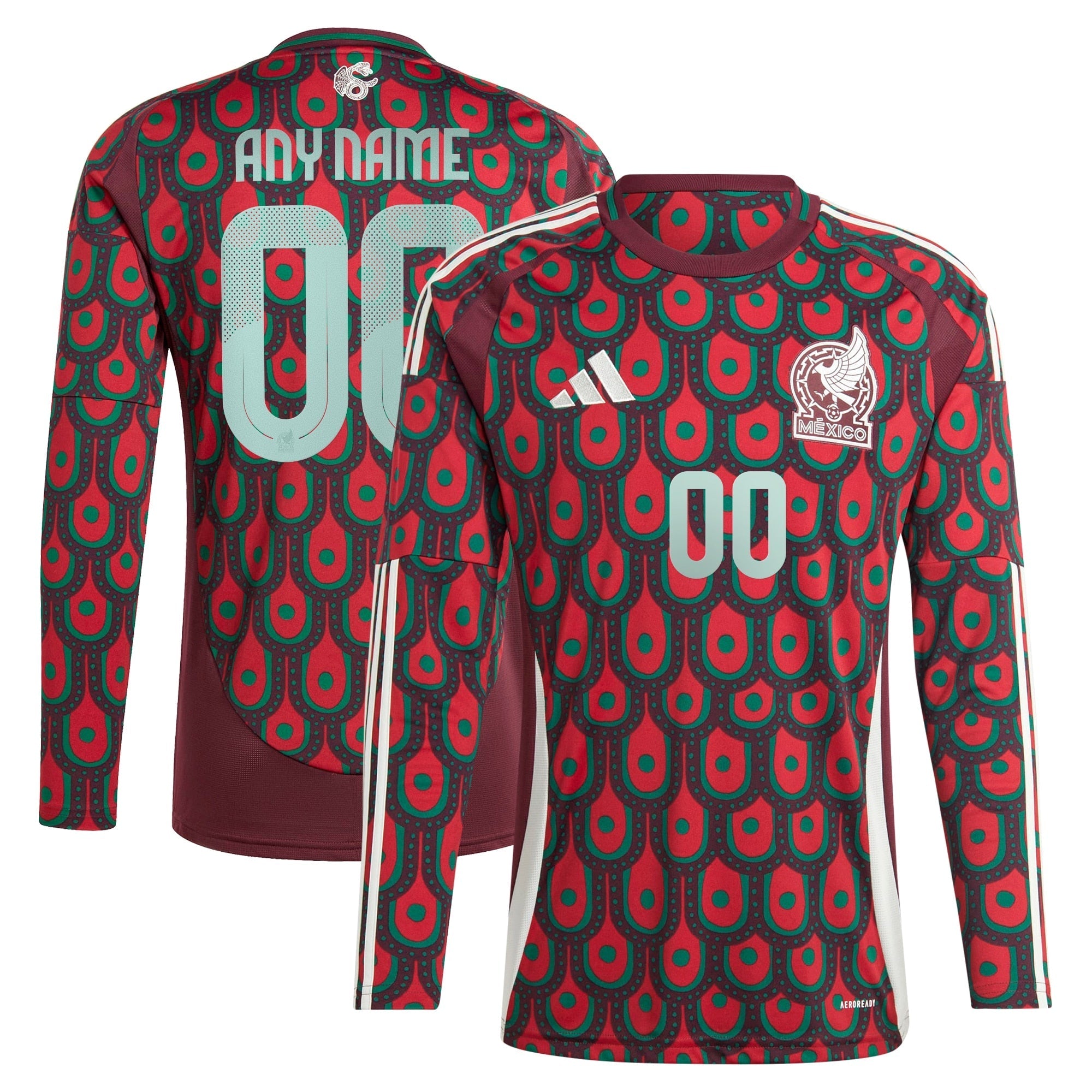Mexico National Team adidas 2024 Home Custom Long Sleeve Authentic T-shirt - Burgundy