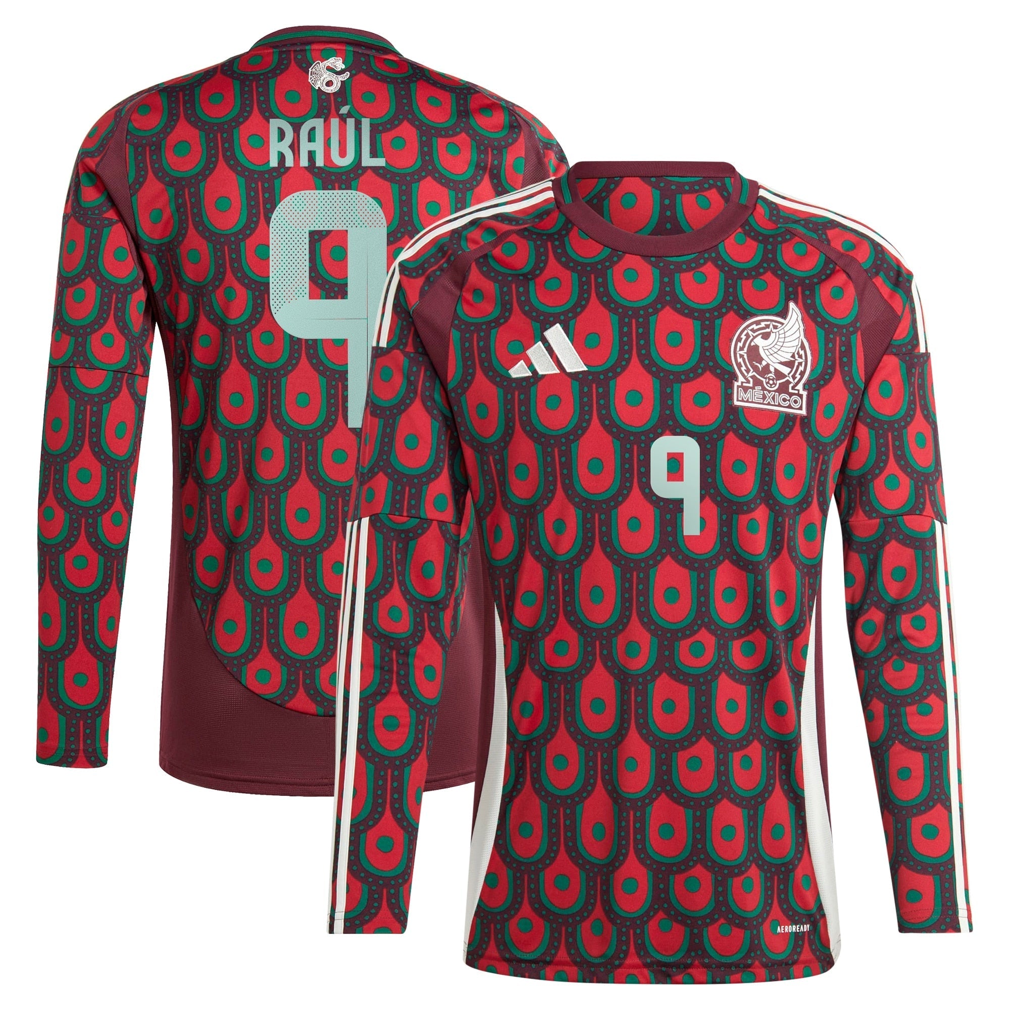 Raul Jimenez Mexico National Team adidas 2024 Home  Player Long Sleeve Authentic T-shirt - Burgundy