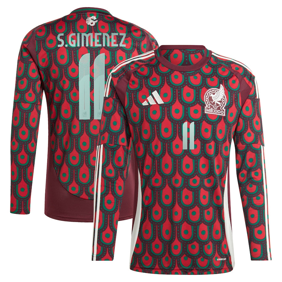 Santiago Giménez Mexico National Team adidas 2024 Home Player Long Sleeve Authentic T-shirt - Burgundy