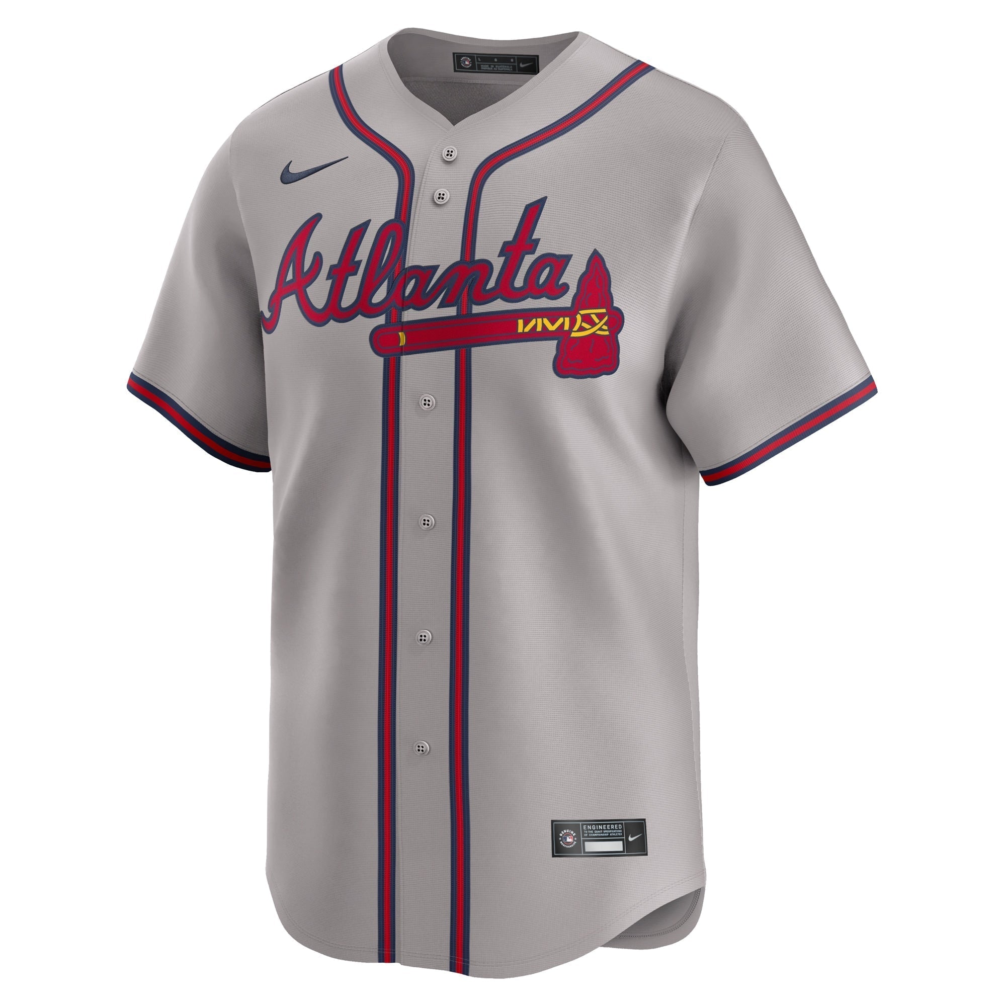 Atlanta Braves Nike Away Limited Custom Authentic T-shirt - Gray