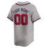 Atlanta Braves Nike Away Limited Custom Authentic T-shirt - Gray