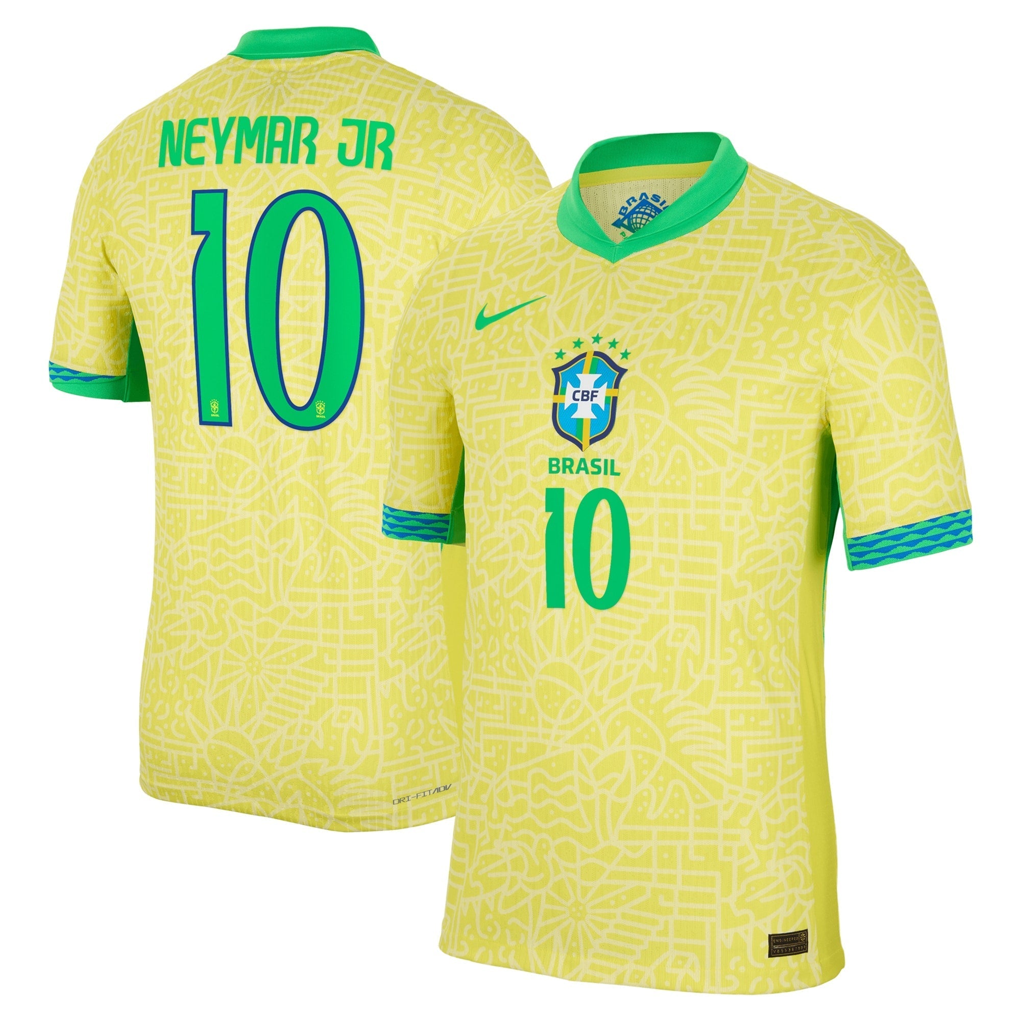 Neymar Jr. Brazil National Team Nike 2024 Home Match Player Authentic T-shirt – Yellow