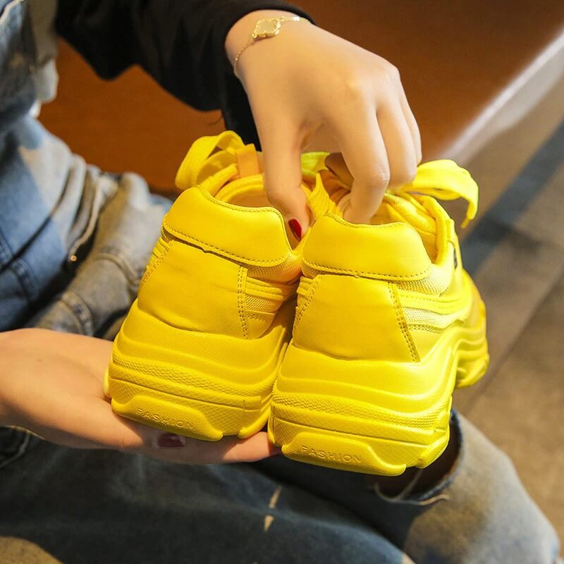 Women nevada Sneaker Platform Casual Shoe Yellow Lace-Up Casual Chunky