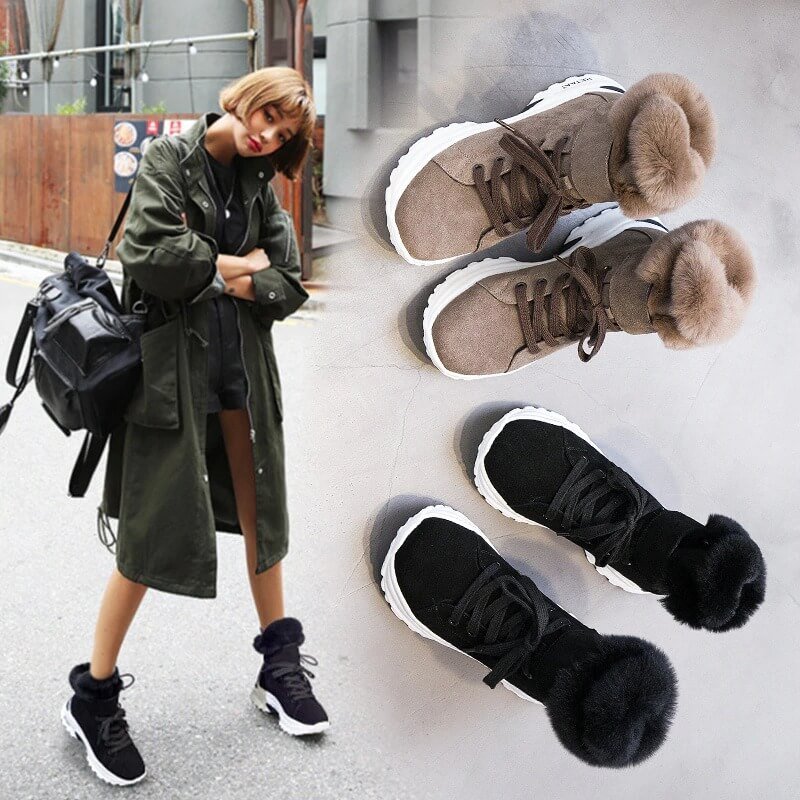 Koovan Women's Boots 2020 New Winter Snow Short Boots For Girls Female Genuine Leather Short Matte Plus Velvet Cotton Shoes 40