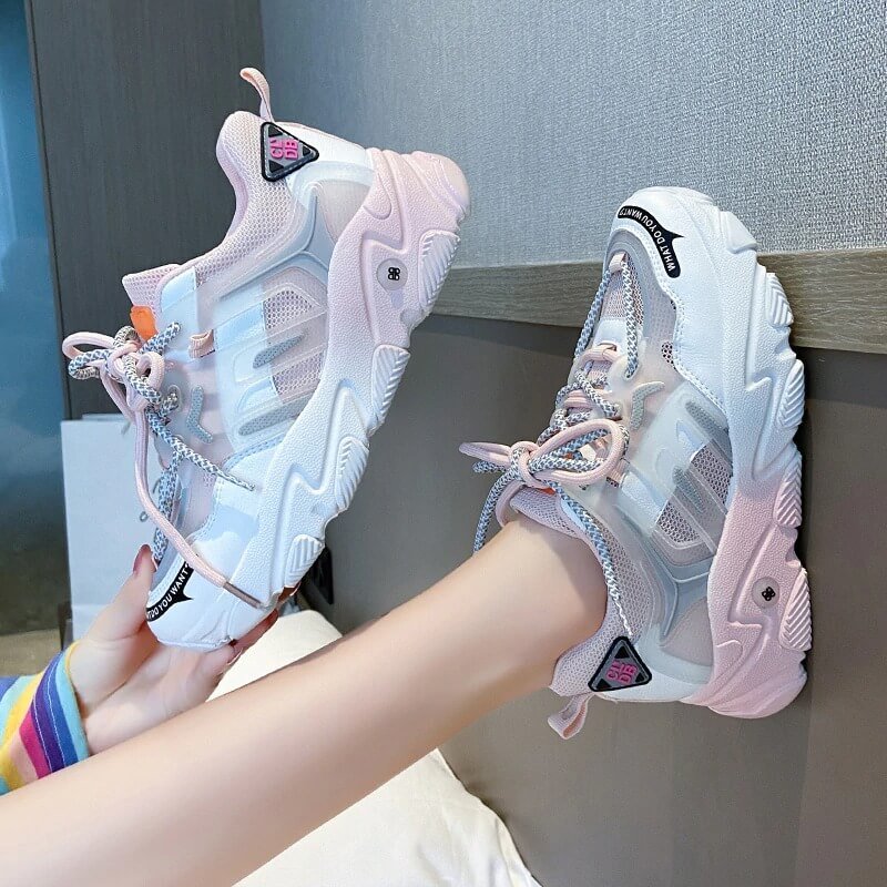 Women Platform Sneakers Designers Summer Mesh Lace Up Casual Shoes Fashion 5cm High Chunky Sneaker Ladies Vulcanized Shoes Woman